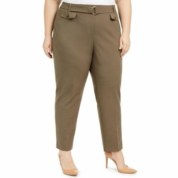 Calvin Klein Taupe Belted Straight Leg Slim Trouser Office Pants NWT Size 16W - Picture 1 of 7